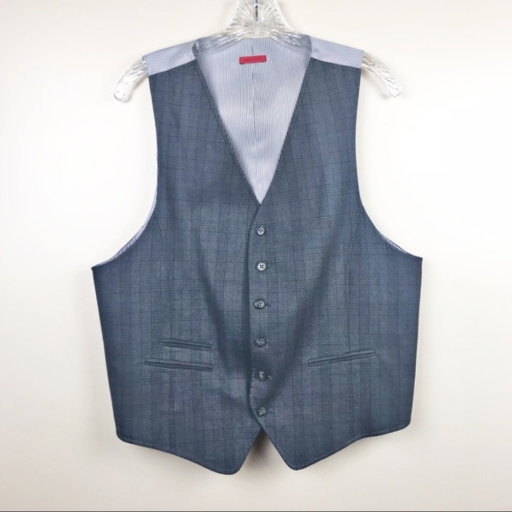 John Varvatos Gray Plaid Waistcoat Vest